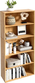 5 Tier Book Shelf,Wooden 5 Cube Storage Organizer,5 Tier Low Bookcase Storage Display Organizer, 54 Inch Versatile Cubes Shelf and Cubby Unit for Any Space (Natural Oak, 5 Cube-W(23.6inch)