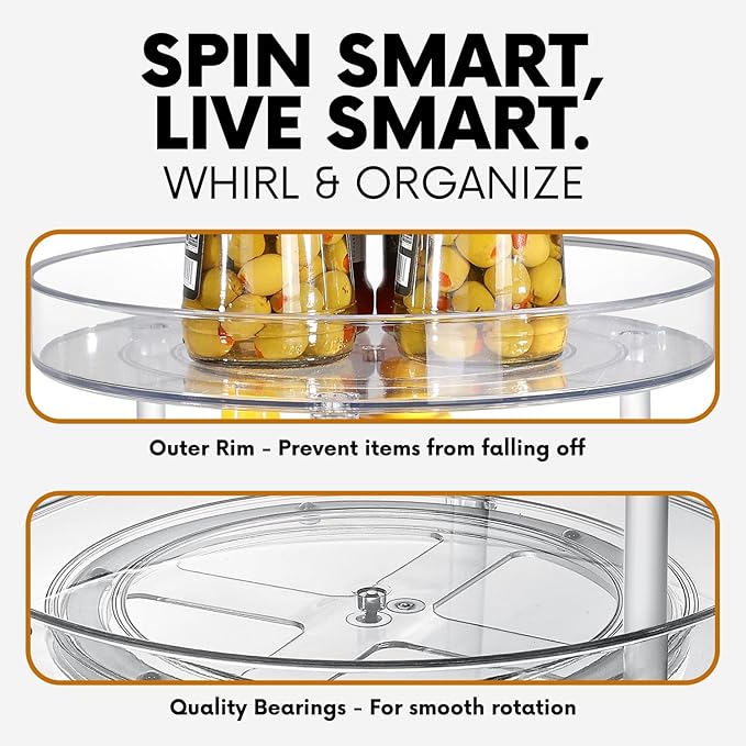 Clear Lazy Susan Turntable Organizer, Rotating Spice Rack Kitchen Pantry Organization and Storage, Medicine Cabinet Organizer, Cosmetic Makeup Organizer for Vanity, Perfume, Bathroom, Refrigerator