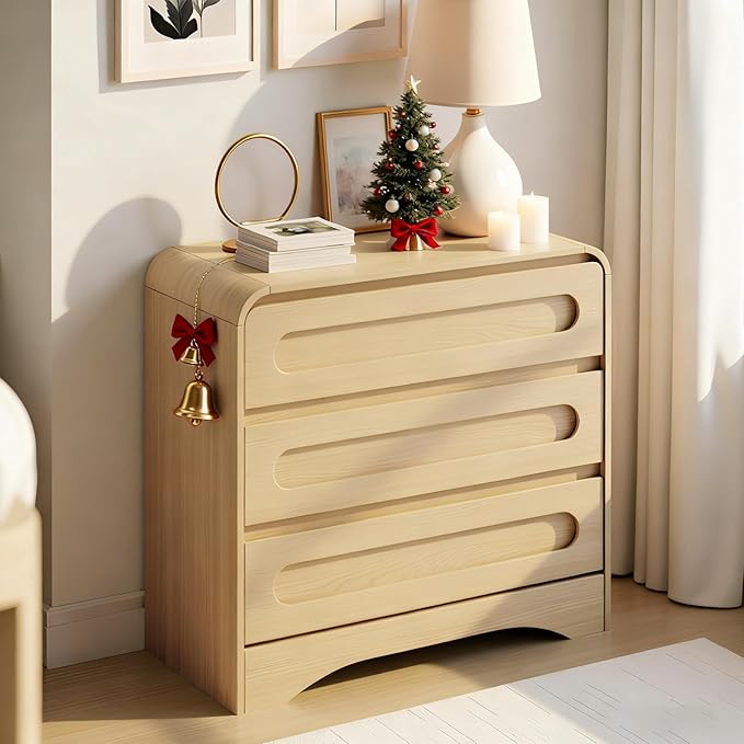 3 Drawer Dressers for Bedroom, 32" Wide Wood Storage Dresser & Chest of Drawers Organizer, Large Modern Dressers with 3 Drawer Storage Organizer for Bedroom Living Room Hallway Closet, Oak