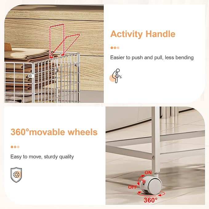 Large Rolling Laundry Basket Cart,Wire Laundry Hamper Cart with Handle and Wheels,White High Laundry Hamper for Laundry Room,Bedroom and Bathroom-120L White (29.5" L*19.7" W*27.95" H inch)
