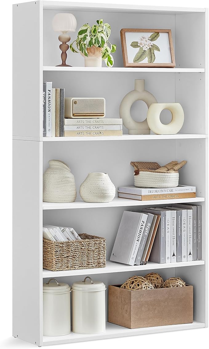 VASAGLE Custos Collection - Bookshelf, 5-Tier Bookcase, Book Shelf, Open Storage Shelf, 9.4 x 30 x 52.8 Inches, for Living Room, Home Office, Dinning Room, Cloud White ULBC175T14