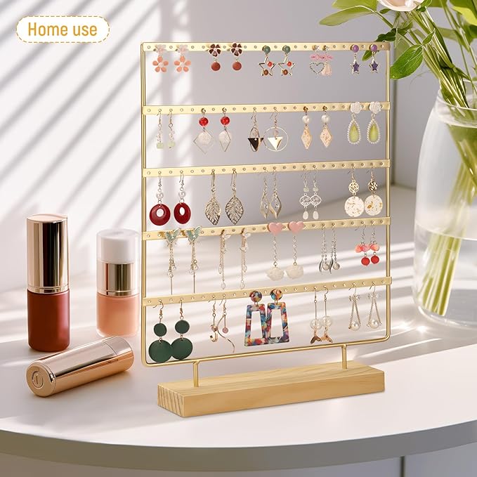 Earring Holder Organizer, Ear Jewelry Tree Organizer for Women, Earring Hanger with 5 Tiers & 120 holes (Gold)