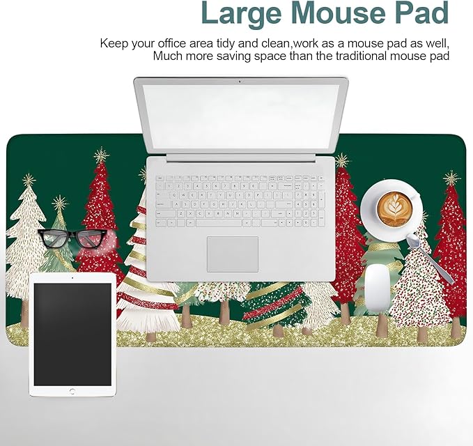 Christmas Tree - Green Gaming Mouse Pad 35.4"x15.7"Desk Mat Anti-Slip Rubber Base & Durable Stitched Edges for Gamers Smooth Mouse Writing Surface for Desk Office/Home