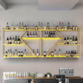 79in Large Wall Mounted Wine Rack 3 Tier Metal Wine Bottle Holder Modern Diamond Design Floating Bar Liquor Bottles Storage Rack for Home Restaurant Bar Decorative (Gold, 3 Tier - 79in)