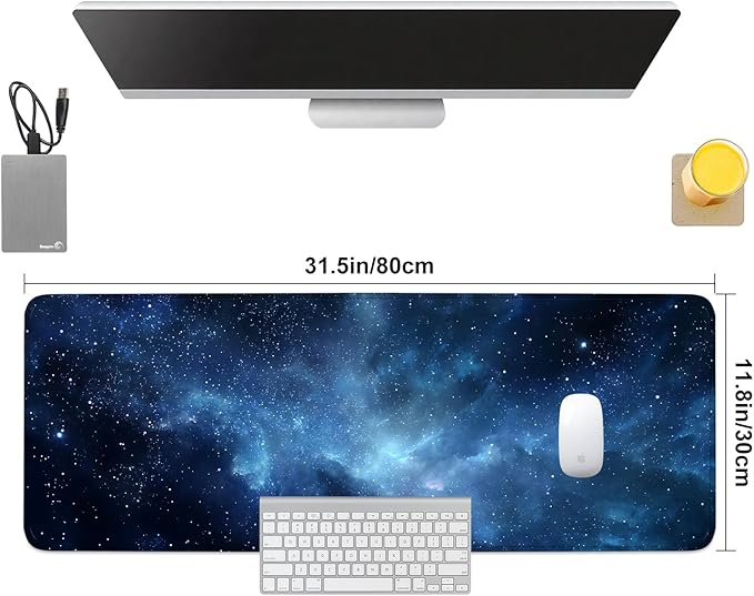 Galaxy Mouse Pad – Large Extended Desk Mat 31.5 x 11.8 in– Deep Space Nebula Starry Sky Design, Non-Slip Base, Waterproof Surface, Oversized Keyboard & Mouse Pad for Gaming or Office