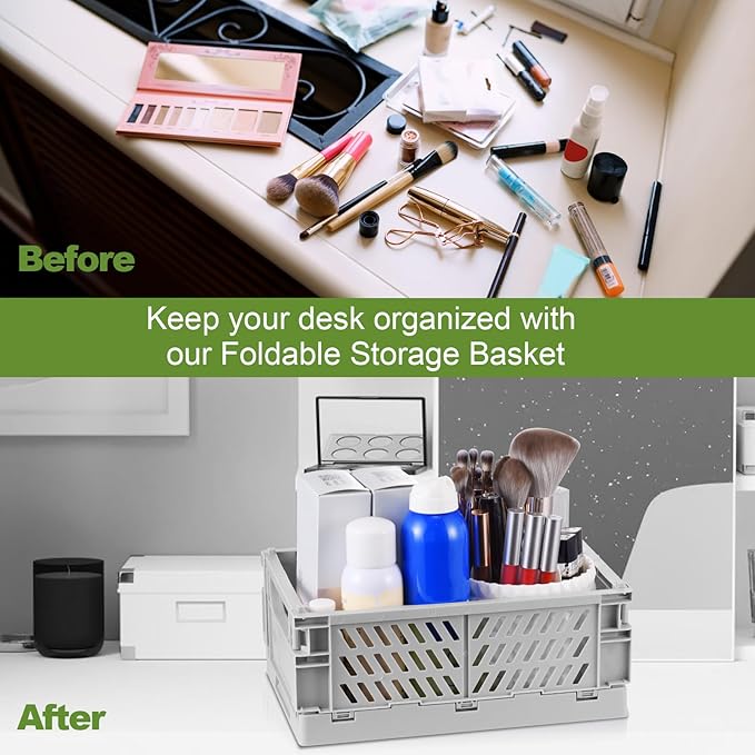 2-Pack Small Pastel Plastic Storage Baskets, Collapsible Crates for Organizing, Space-Saving Mini Bins for Classroom, Kitchen, Office, Bedroom (Purple, 9.8" x 6.5" x 3.8")