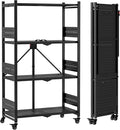 WORKPRO 4-Tier Folding Shelf, No-Assembly Metal Storage Rack with Wheels, 600 lbs Capacity (Without Wheels), Collapsible Shelving Unit for Kitchen, Pantry, Bathroom & Closet Organization