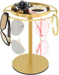 LSK Metal Sunglasses Organizer, Glasses Holder Stand with Storgae Tray, Eyeglasses Holder with Anti-Slip Pads for Tabletop, Desk, Dresser, Gold