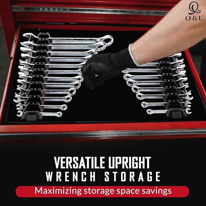 Q&U Wrench Organizer Modular System – 24 PCS Magnetic Wrench Organizer for Tool Box Drawer, Modular Wrench Organizer and Wrench Storage Rack, Heavy Duty Wrench Holder