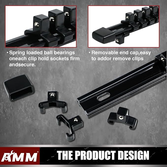 AMM 6-Piece Socket Organizer，3/8 inch Drive ABS Tools-Socket Holder，Heavy Duty Socket Racks，Premium Quality Socket Clip Rail Holder，The best tool trays in the garage