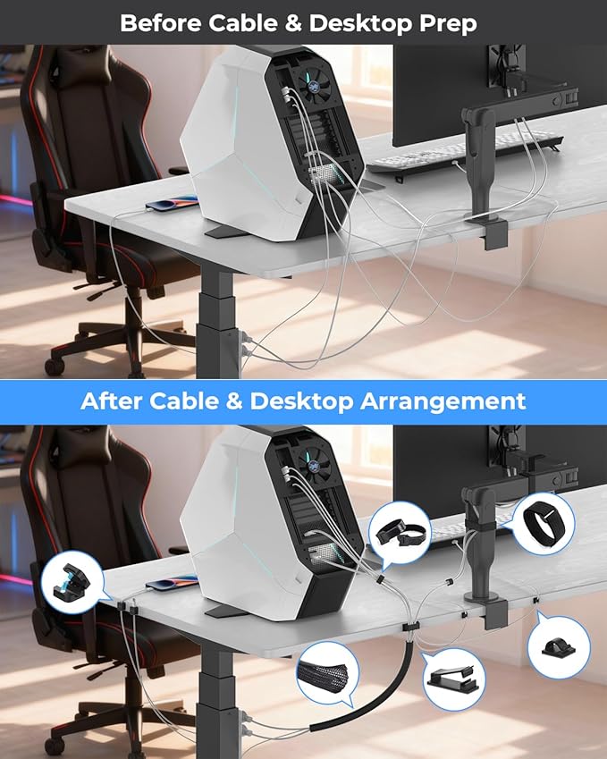 98 Pcs Cable Management Kit, Prevents Cables from Tangling Cable Straps, Cord Management, Wire Organizer for Computer/PC/Desk/Under Desk/Home/Office/Gaming Room