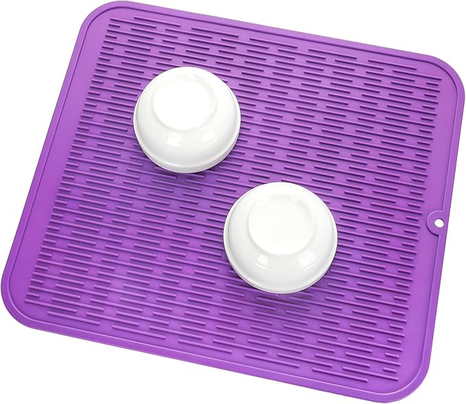 Silicone Dish Drying Mat for Multiple Usage,Easy clean,Eco-friendly,Heat-resistant Silicone Mat for Kitchen Counter or Sink,Refrigerator or Drawer Liner Purple 2XL 24 inches x 18 inches