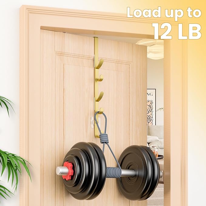 Over The Door Hooks, Metal Door Hooks for Hanging, Over The Door Purse Organizer for Door Coat Hanger, Back of Shower for Hanging Towel Rack Clothes, Hat, Bathroom, Closet (Gold-4Packs)