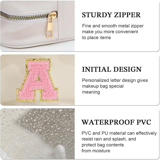 YOOLIFE Initial Make Up Bag Travel Toiletry Bag, Clear Makeup Bag Preppy Cosmetic Bag Clear Makeup Bags With Zipper Girlfriend Teacher 6 Year Old Girl Gifts Daughter Gifts Swim Gifts For Girls White M