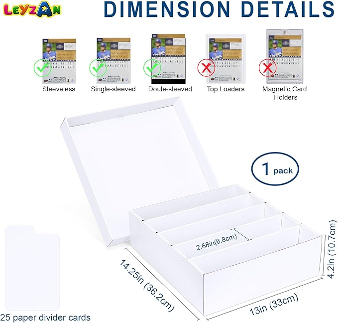5 Row Trading Card Storage Box, 1 Pack Cardboard Storage Box with Divider for Mtg, Tcg, Sports Cards
