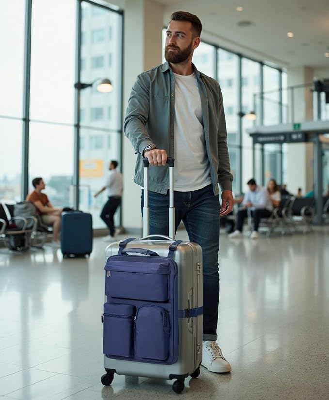 Over Luggage Organizer Bag for Suitcase with Multi Pockets, 16”Laptop Bag with Handle, Portable Travel Organizer Bags for Luggage with Adjustable Strap, Tote Carry Bag for Men Women(Navy Blue)