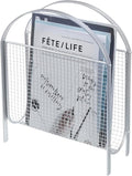 MyGift Mid-Century Design Magazine Rack, Matte Black Tone Metal Mesh Freestanding Magazine Organizer Holder Sling (Silver)