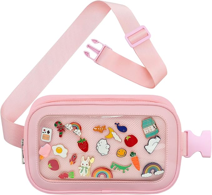 Pin Bag Fanny Pack, Ita Bag Storage Pin, Pink Crossbody Belt Bags for Women Girls Gifts, Pins Display for Sports Memorial Travel Brooches(No Pins Included)