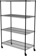 SafeRacks - NSF Certified Storage Shelves, Zinc, Heavy Duty Steel Wire Unit with Wheels and Adjustable Feet, Garage or Bakers Rack, Kitchen, Pantry Shelf - (24"x48"x72" 4-Tier) (Black)