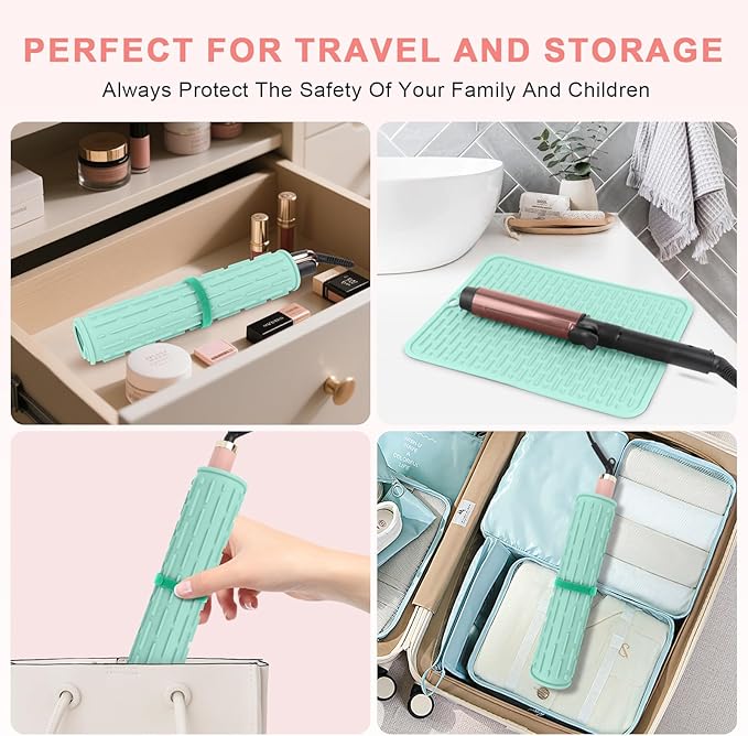 Oversize Silicone Heat Resistant Mat for Curling Irons, Flat Irons, Hair Straighteners and Hot Hair Styling Tools, Portable Hot Tools Sleeve Pad for Travel Vanity Salon(14.2" x 11.0")