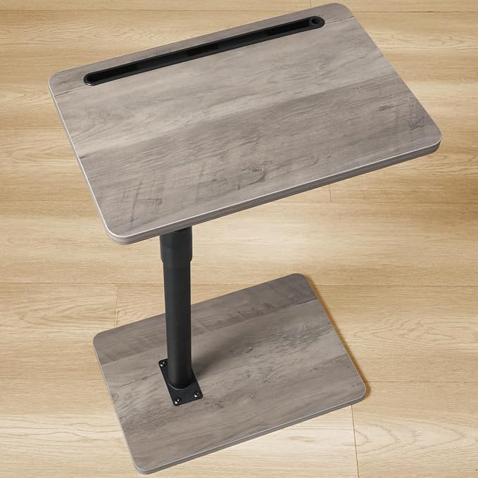 Sofa Armrest Tray Table for Couch - 360° Swivel Height Adjustable End for Small Spaces, Snack Side Table for Bed or Chair with Phone & Tablet Slot (Gray,Standard)