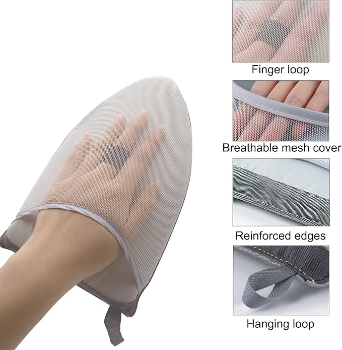 Garment Steamer Ironing Glove Mitt with Finger Loop for Clothes Steaming Mitt Anti Steam Mini Handheld Ironing Pad Board Heat Resistant Steamer Hand Protector with hanging loop for Steaming Clothes