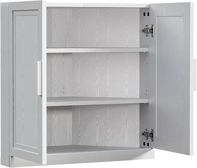 Casaphoria Farmhouse Corner Cabinet, Wooden Corner Storage Cabinet with Adjustable Shelves, Narrow Storage Organizer for Small Space, 31" H x 31" W x 16" D, 44Lb, White