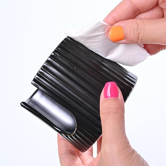 Ceramic Sponge Holder for Kitchen Sink - Dishwasher Safe Porcelain Dish Sponge Caddy Minimalist Vertical Stripes, Scrub Daddy Drying Rack for Countertop, Bathroom, Kitchen Sink Organizer, Black