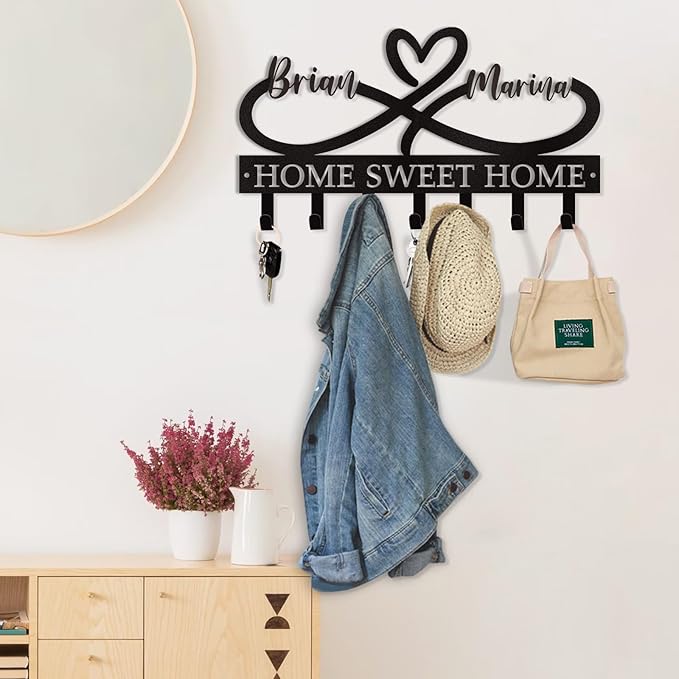 Personalized Couple's Name Key Rack, Wall Mounted Metal Key Holder for Housewarming Gifts,ignent Bedding