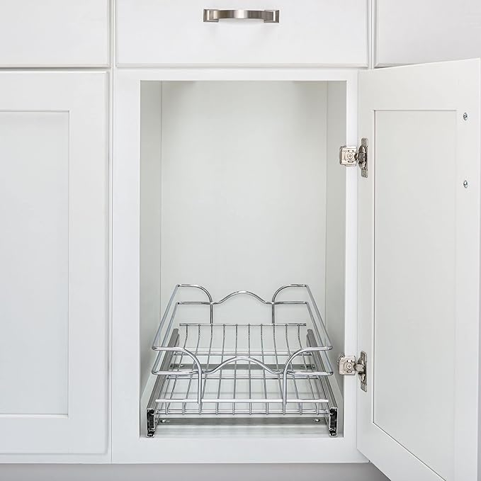 Rev-A-Shelf Pullout Kitchen Cabinet Drawer and Rolling Organizer Cabinet Pantry Storage Basket in Multiple Sizes, 12 x 22 in, 5WB1-1220CR-1