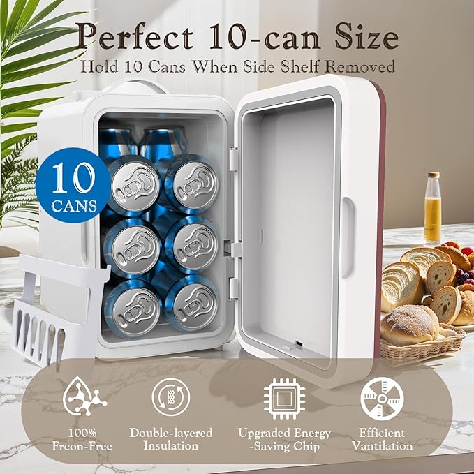 Mini Fridge for Bedroom, 6L/10 Can Skincare Fridge with Dimmable LED Light Mirror for Dorm & Office, Portable Cooler & Warmer Small Compact Refrigerator for Skincare, Makeup and Cosmetics, White