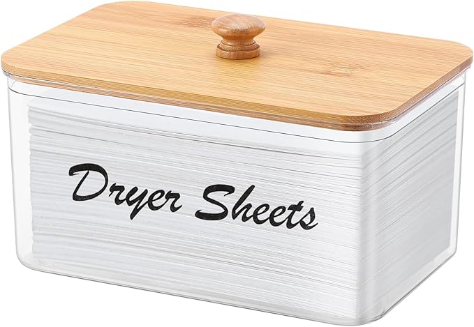 Tbestmax Acrylic Dryer Sheet Holder Container for Laundry Room Dryer Sheet Dispenser with Bamboo Lid