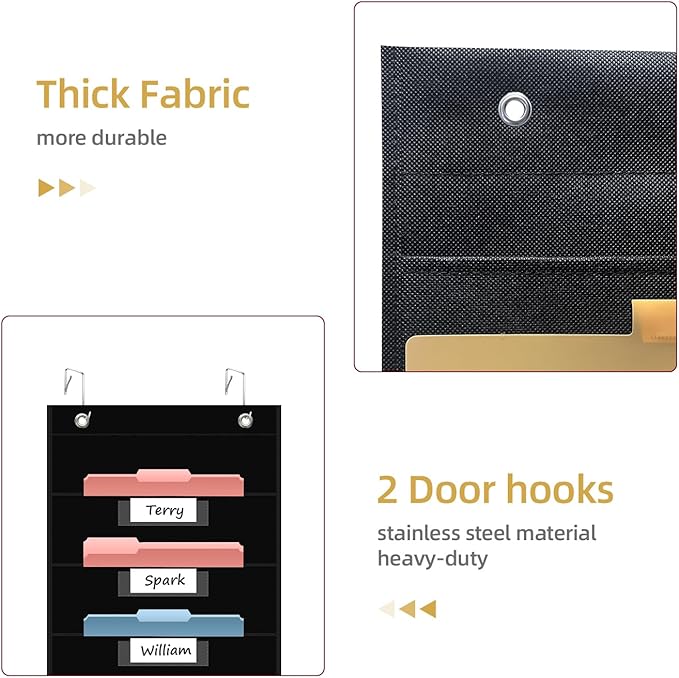 14 Pocket Hanging File Organizer with 14 Nametag Pockets. Black File Storage Pocket Chart for Classroom or Office Use. Perfectly Organizes Assignments, Files, Scrapbooks, and Documents.