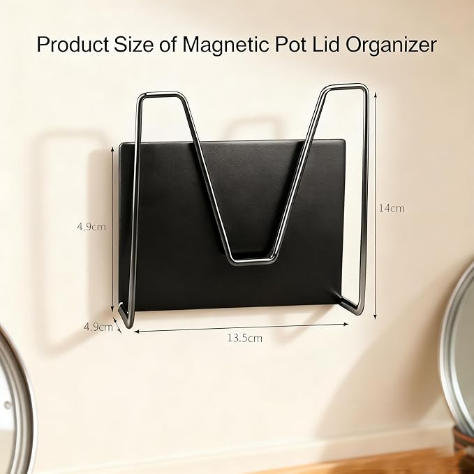 Magnetic Pot Lid Holder for Refrigerator, 2 Pack Strong Magnetic Pot Lid Organizer for Cutting Board, Baking Tray & Pan Covers, Stainless Steel Moveable Kitchen Storage Rack