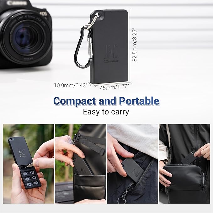 Pop-up Small TF Memory Card Case Holder for 8 TF MSD Cards with Carabiner, Portable Anti-Shock Splash-Proof MicroSD Card Case Storage Protector Organizer Keeper Container, Card Remove Tool Included
