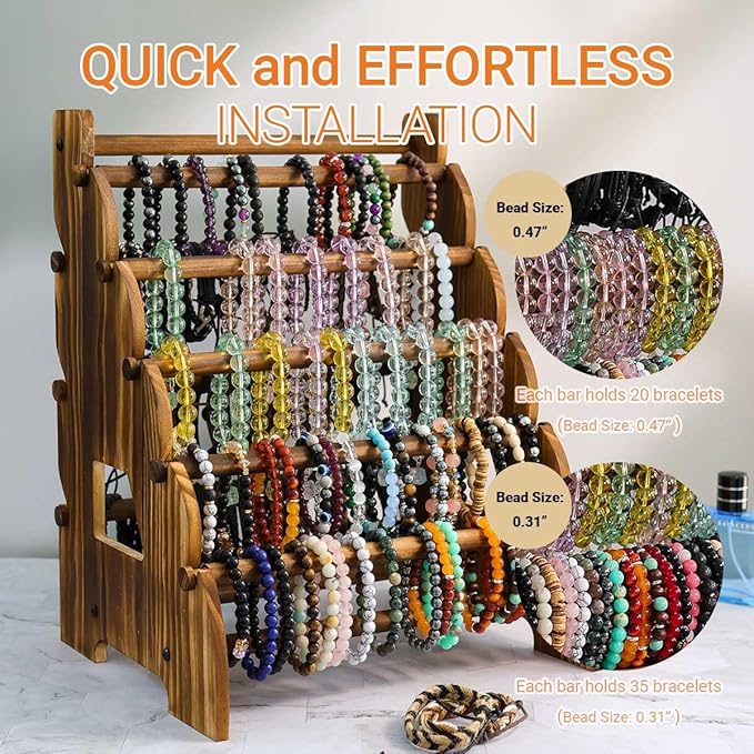 Wooden Bracelet Holder 8 Tier Jewelry Bracelet Display Stand, Portable Organizer for 150-240 Bangles & Scrunchies - for Vendors,Retail Stores, Craft Shows, and Home Storage (vintage)