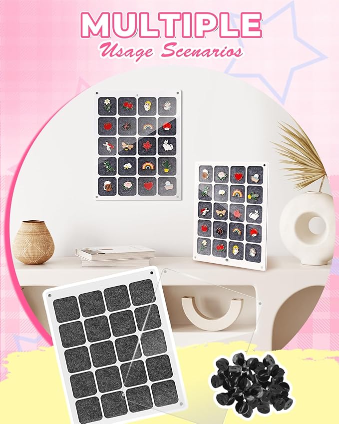 UCEC 20 Grids Clear Acrylic Pin Display Board & 50 PCS Rubber Pin Backs, Pins Organizer Board Enamel Pin Board Display Case, Dust-Free Pin Collection Display, Tabletop & Wall Pin Holder Display