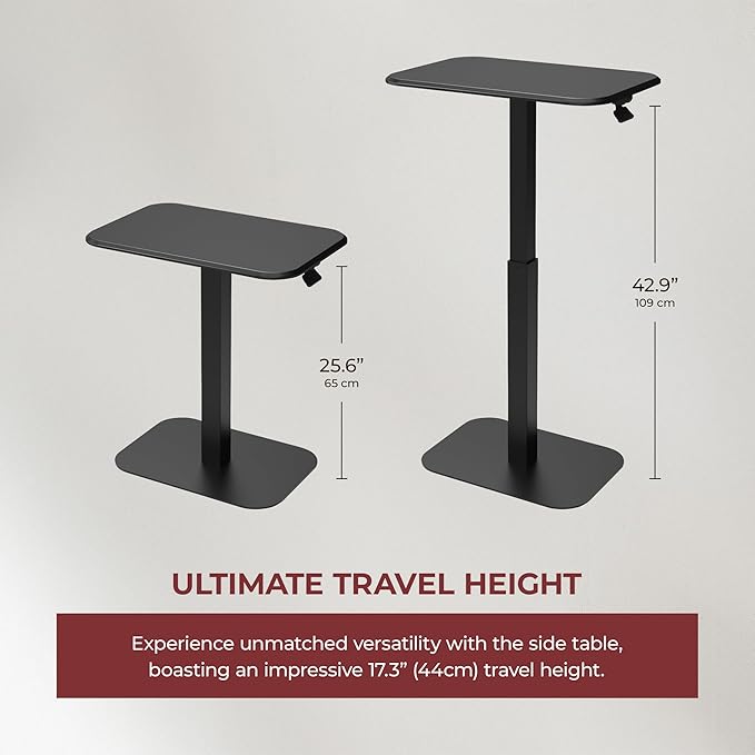 ERGOHOME™ ELEVANCE TABLE™ Height Adjustable Side Table for Couch or Bed, Laptop Table - Small End Table Office Coffee Table - C-Shaped Sofa Side Table with Multi-Function (Black Base Carbon Black Top)