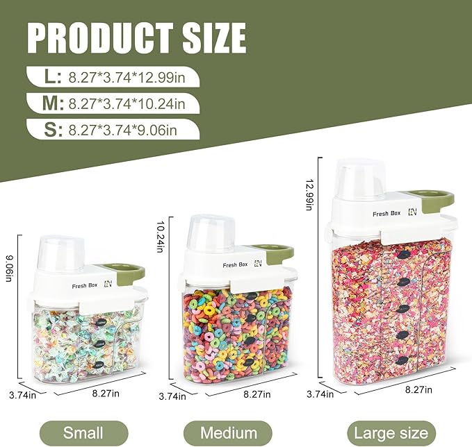 Cereal Storage Container 4Pack,85oz/2.5L Airtight Food Storage Containers With Lids,Organizers Storage With Measuring Cup for Beans,Sugar,Rice,Nuts,Snacks,Pet Food,Candy