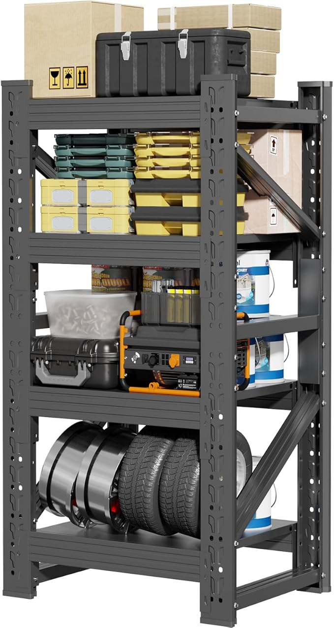 32" W Garage Shelving,4-Tier Heavy Duty Storage Shelves Unit with Adjustable Metal Shelf for Warehouse,Basement,Workshop,3000LBS,32" W x 20" D x 63" H,Black
