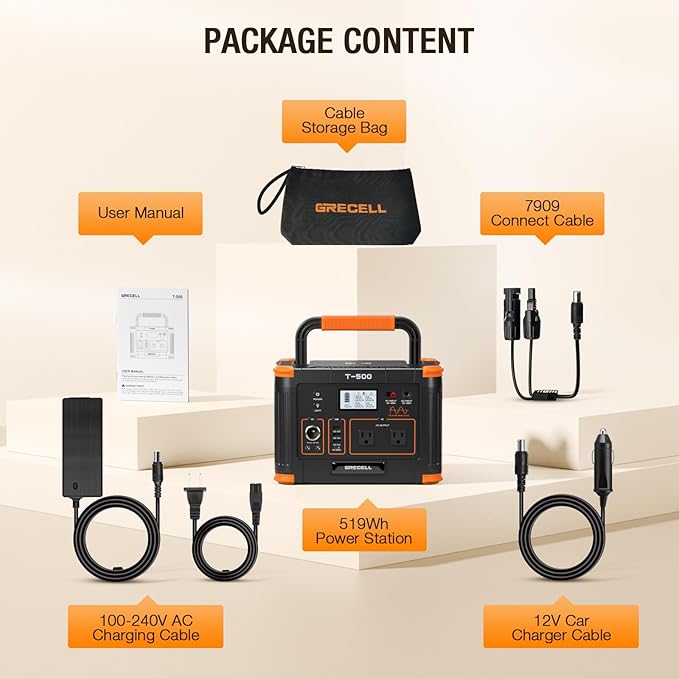 GRECELL 519Wh Portable Power Station with 80W Foldable Solar Panel, 500W Solar Generator Backup Battery Power Supply with Portable Solar Charger Kit for RV Outdoor Camping Traveling Home Emergency