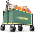 EchoSmile Collapsible Wagon Cart for Camping & Beach - Heavy Duty 400lbs Capacity All-Terrain Cart with Wide Wheels, Portable Folding Utility Wagon for Grocery, Garden, Sports,Green&Yellow