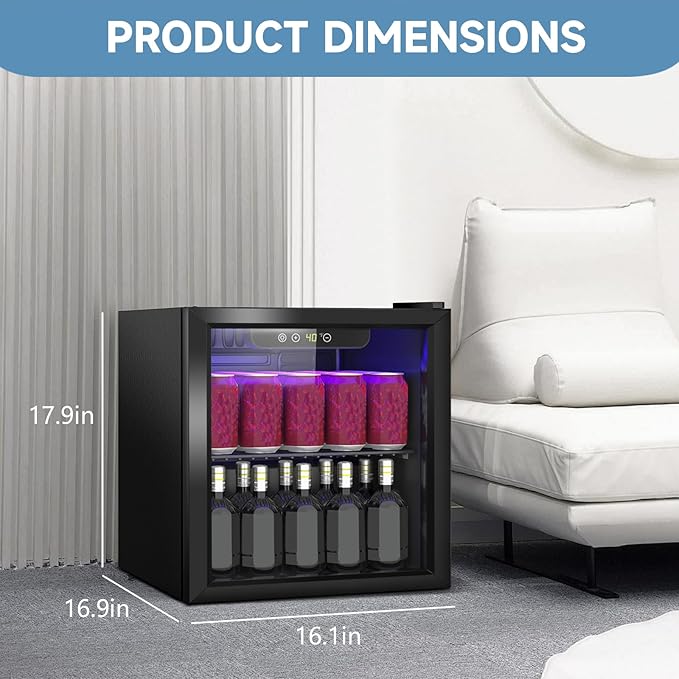 Beverage Refrigerator Cooler, 60 Can Mini Fridge Glass Door for Drinks Soda, Beer, or Wine - Small Refrigerator for Office Bedroom Home Bar, Adjustable Shelves, 1.3 Cu.Ft, Black