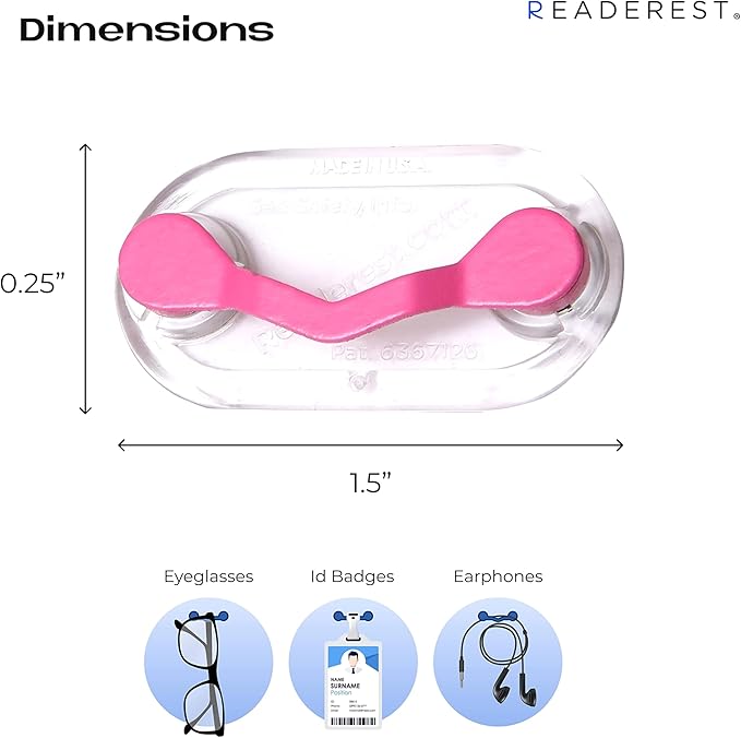 Readerest Magnetic Eyeglass Holder for Women, Clip for Reading Glasses, Sunglasses, Nurse ID Badges, Glasses Accessory, Eyewear Holder, USA Made (Pink)