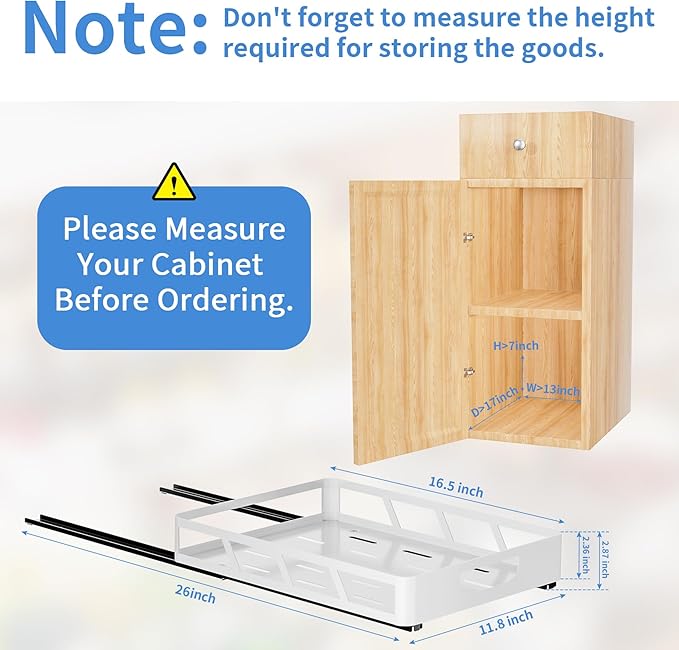 XLP Pull Out Cabinet Organizer 16" Deep, Heavy Duty Slide Out Drawers, Adhesive or Drill Roll Out Shelf with Damping Rail for Kitchen, Bathroom, Pantry, Cupboard(11.73" W X 16.46" D X 3.15" H, White)
