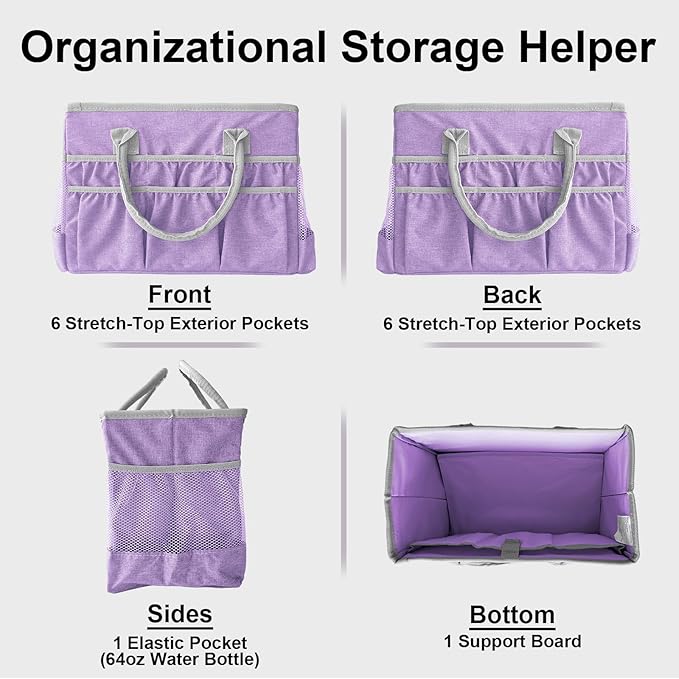 Cupohus Water-Resistant Art Organizer Tote Bag - Craft Storage Bag with Multiple Pockets and Handles for Artists, Kids, Students, and More – Lilac