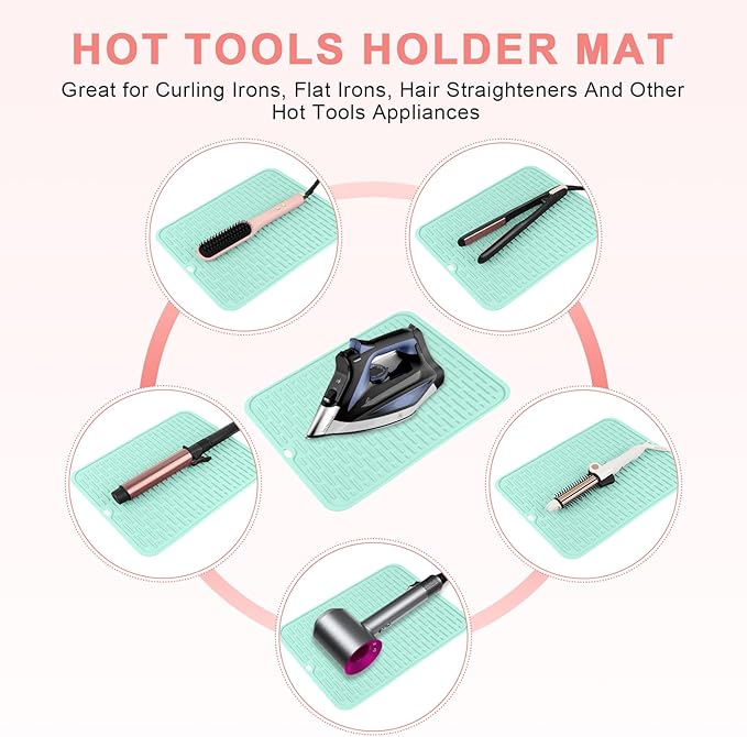 Oversize Silicone Heat Resistant Mat for Curling Irons, Flat Irons, Hair Straighteners and Hot Hair Styling Tools, Portable Hot Tools Sleeve Pad for Travel Vanity Salon(14.2" x 11.0")