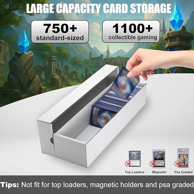 Trading Card Storage Box 6 Pack 1200 count with Lid, White Corrugated Cardboard Sports Card Storage Box for TCG/Magic/Mtg Storage and Collection, Horizontal