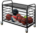 MyGift Professional Black Metal Rolling Sports Ball Storage Cart with Lid