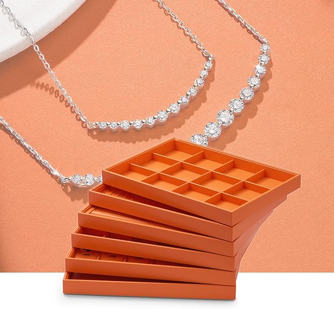 Oirlv Luxury Leather Ring Tray 24 Grid Jewelry Drawer Organizer Stackable Jewelry Trays Ring Earring Storage